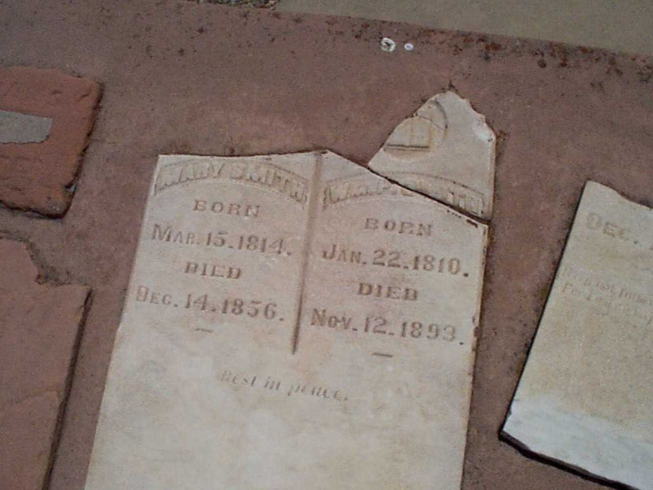 William and Mary Smith Original Cemetery Marker